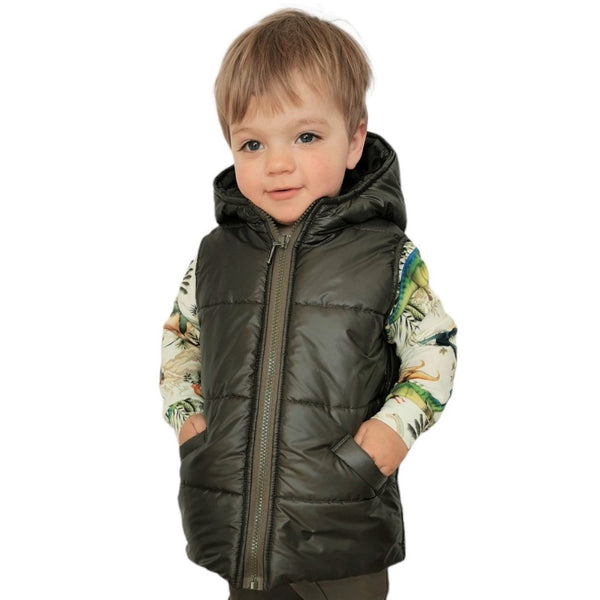 Hooded Gilet. Khaki Green