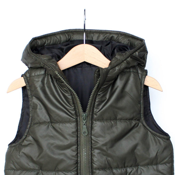 Hooded Gilet. Khaki Green