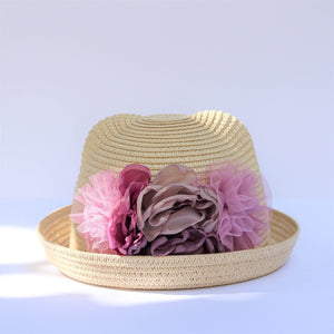 Straw Hat with Handmade Flowers