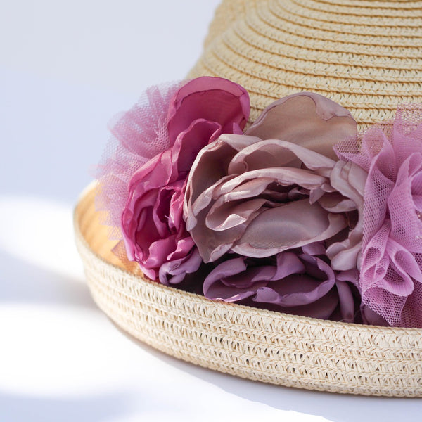 Straw Hat with Handmade Flowers