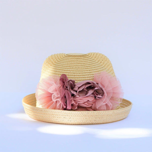 Straw Hat with Handmade Flowers