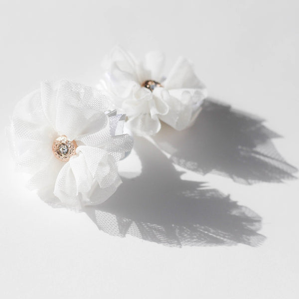 Tulle Flower & Diamond Bead Hair Clip. 4 Colors