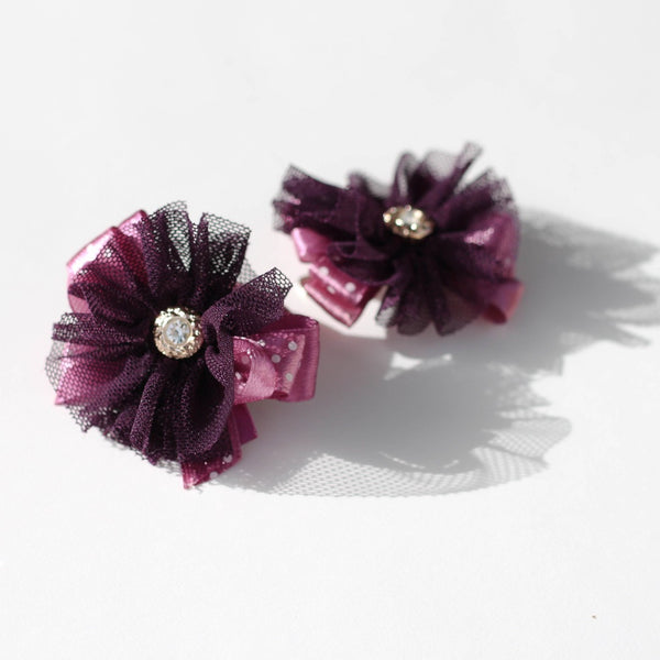 Tulle Flower & Diamond Bead Hair Clip. 4 Colors