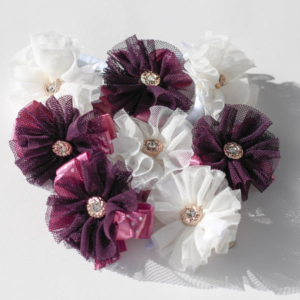 Tulle Flower & Diamond Bead Hair Band. 4 Colors