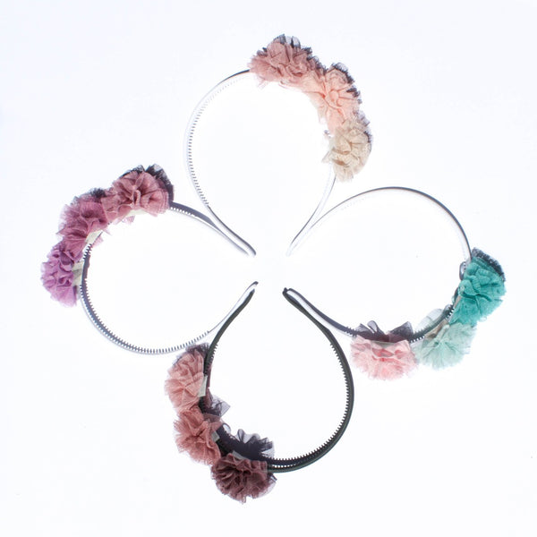 Headband with Tulle Flower. 4 Colors