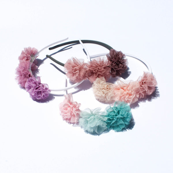 Headband with Tulle Flower. 4 Colors