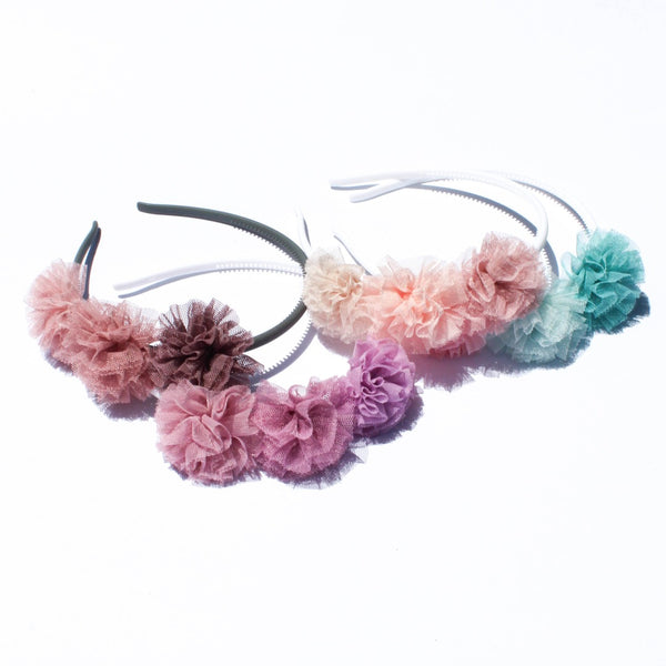 Headband with Tulle Flower. 4 Colors