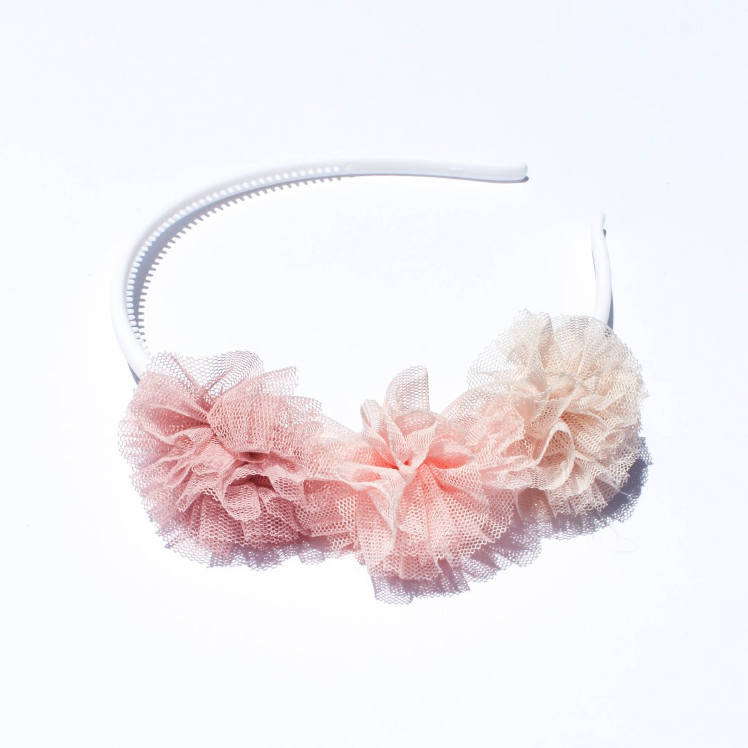 Headband with Tulle Flower. 4 Colors