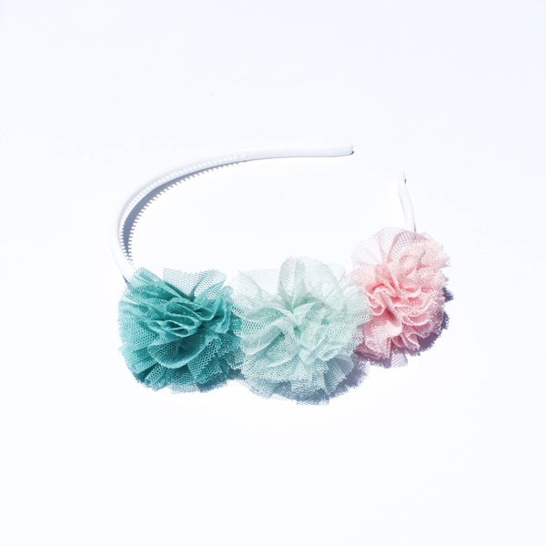 Headband with Tulle Flower. 4 Colors