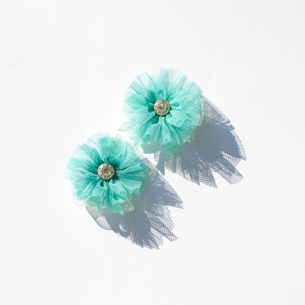 Tulle Flower & Diamond Bead Hair Clip. 4 Colors