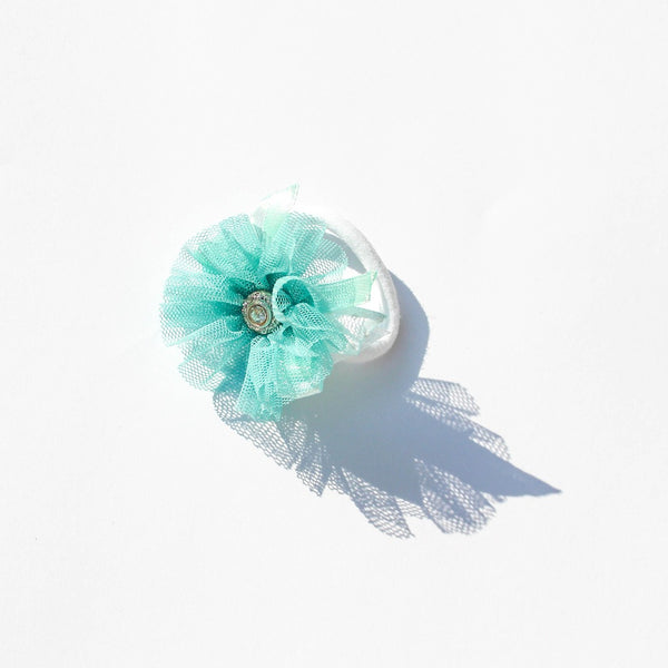 Tulle Flower & Diamond Bead Hair Band. 4 Colors