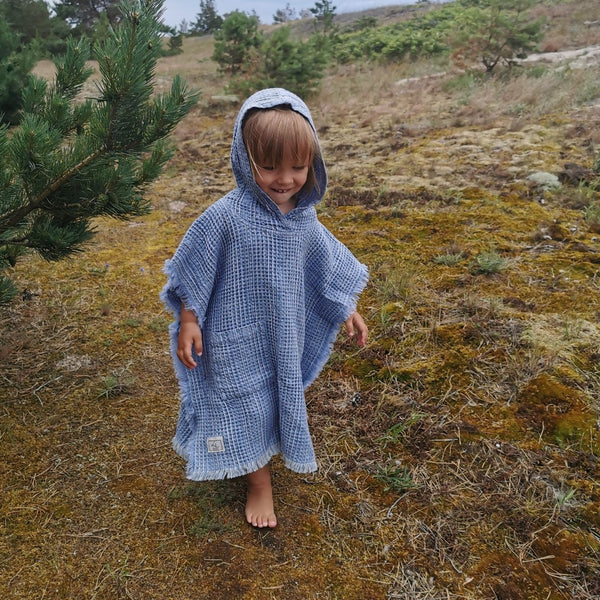 Linen Poncho. Ocean Blue