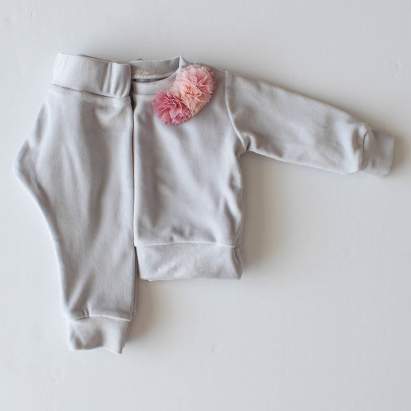 Velour-Mon Amour Tracksuit. Light Grey.