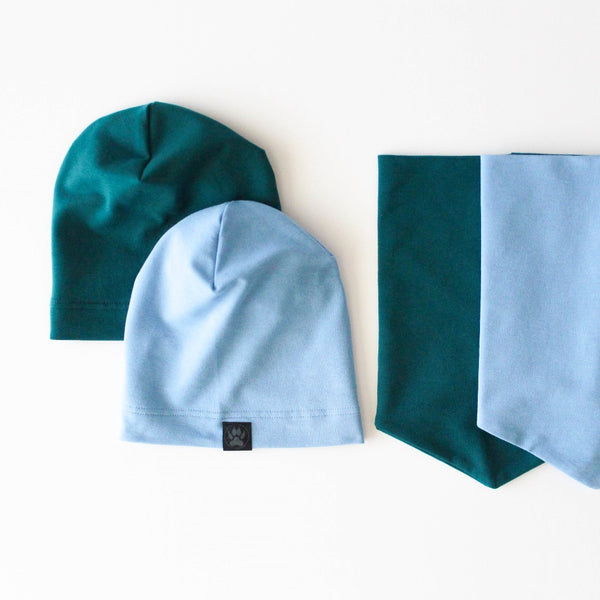 Beanie & Tube Scarf Set. Petrol Blue