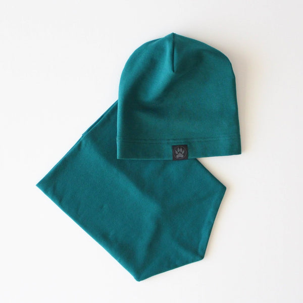 Beanie & Tube Scarf Set. Petrol Blue