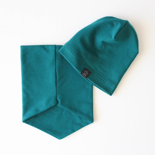 Beanie & Tube Scarf Set. Petrol Blue