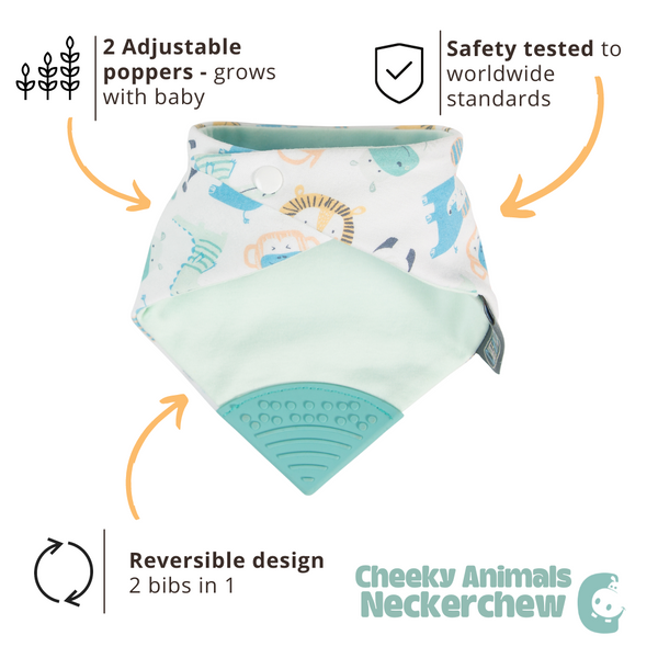 Cheeky Animals Neckerchew - Teething Dribble Bib