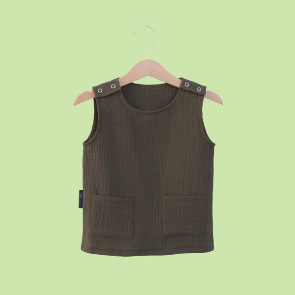 Muslin Tank Top & Shorts Set. Khaki Green