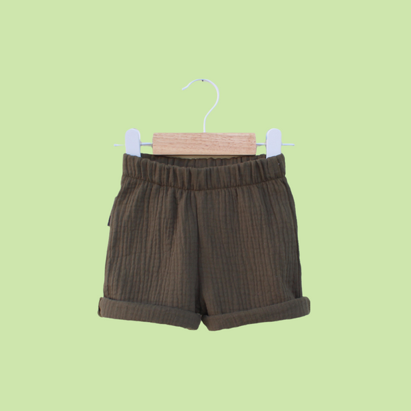 Muslin Tank Top & Shorts Set. Khaki Green