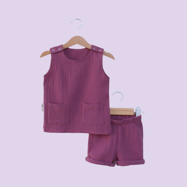 Muslin Tank Top & Shorts Set. Plum