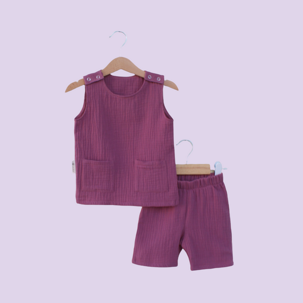 Muslin Tank Top & Shorts Set. Plum