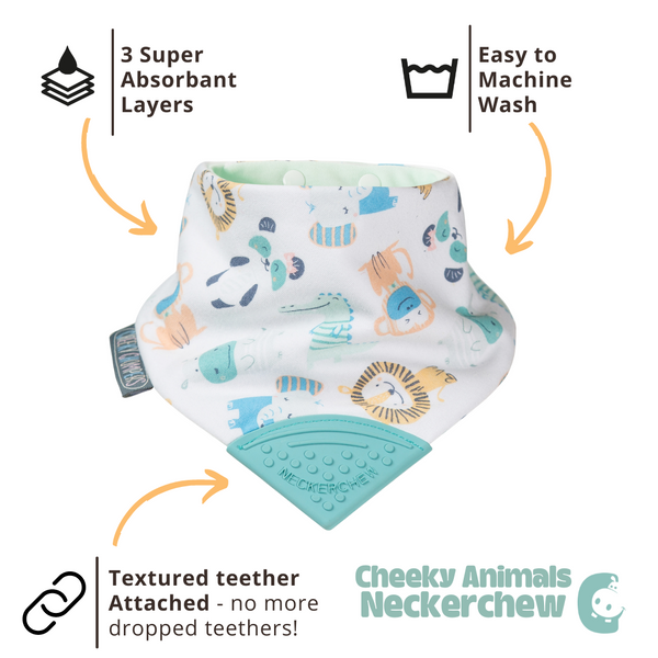 Cheeky Animals Neckerchew - Teething Dribble Bib