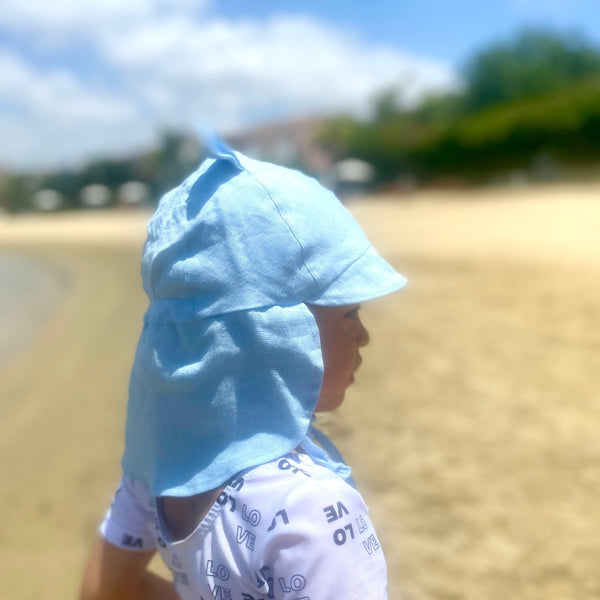 Linen Flap Sun Hat Baby Blue