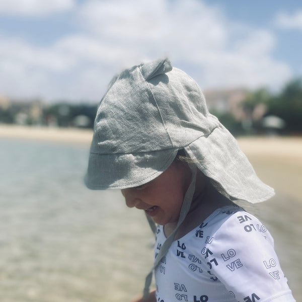 Linen Flap Sun Hat Grey