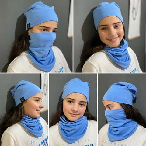 Beanie & Tube Scarf Set. Light Blue