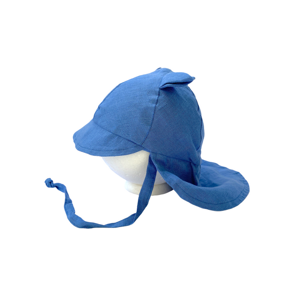 Linen Flap Sun Hat Blue