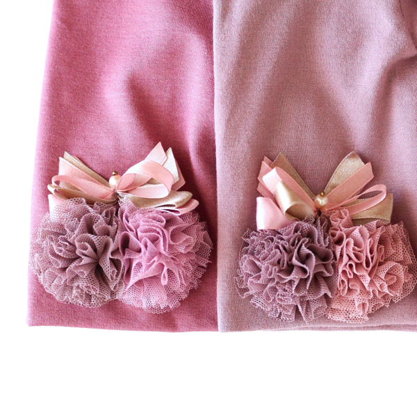 Beanie & Scarf Set with Tulle Flowers