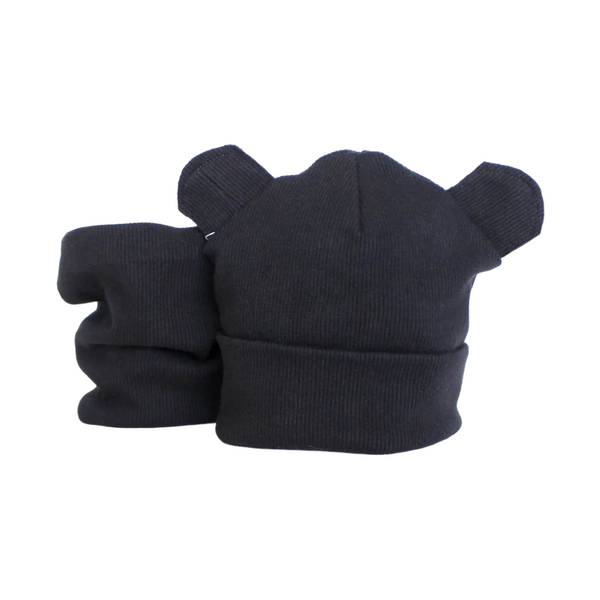 Rib Cotton Bear Beanie & Tube Scarf Set. Unisex