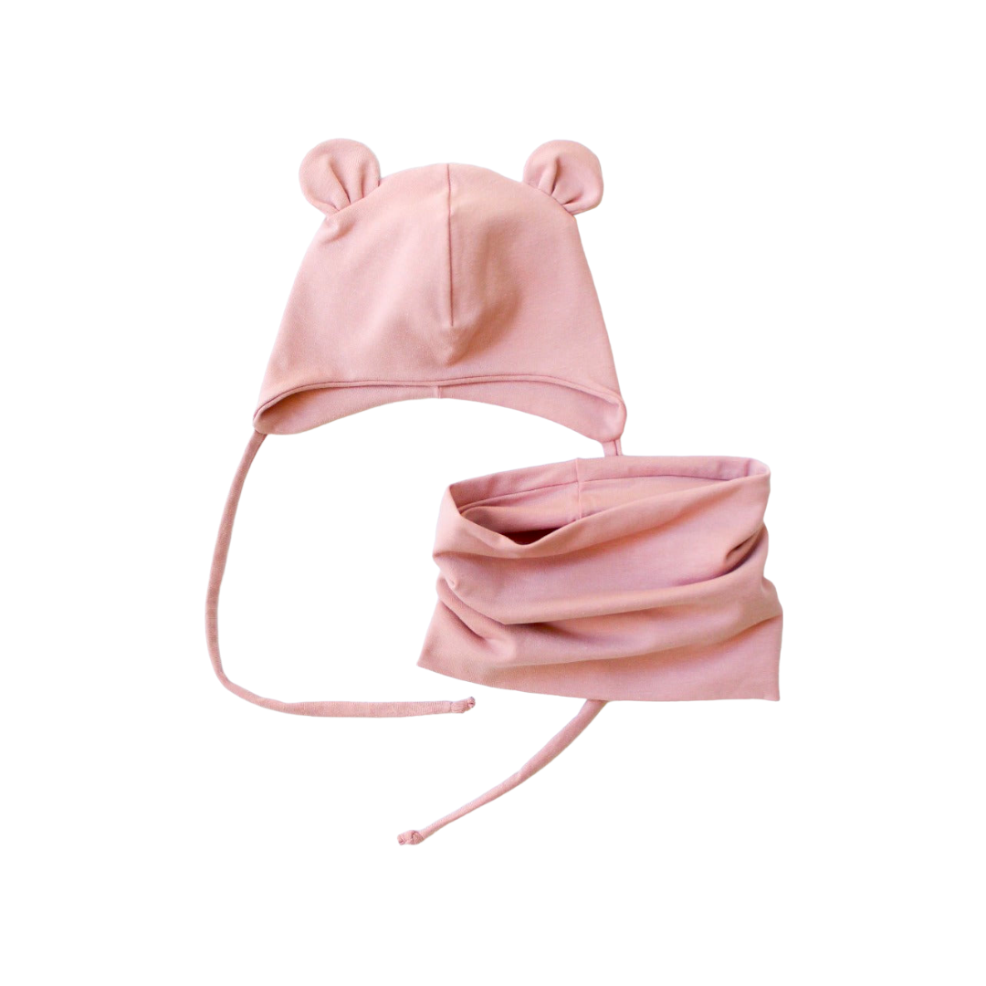 Baby Bear Beanie & Tube Scarf Set. For Girls up to 2 Years