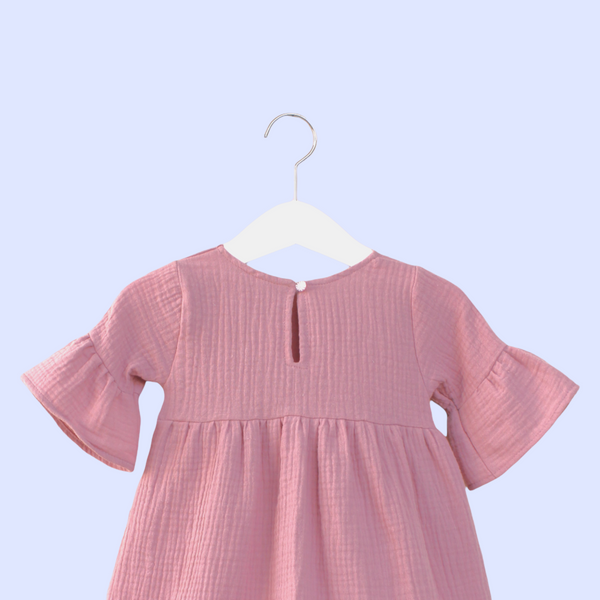 Muslin Dress with 3/4 sleeves. Ash Rose