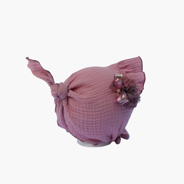 Muslin Summer Headscarf with a Visor. Tulle Flowers