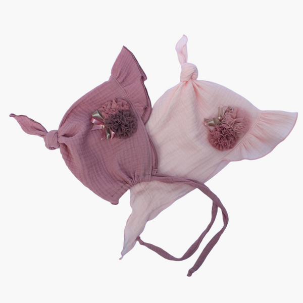 Muslin Summer Headscarf with a Visor. Tulle Flowers