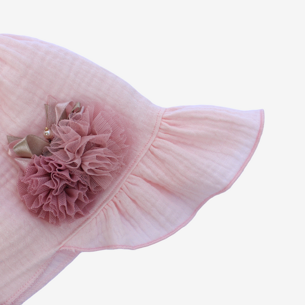 Muslin Summer Headscarf with a Visor. Tulle Flowers