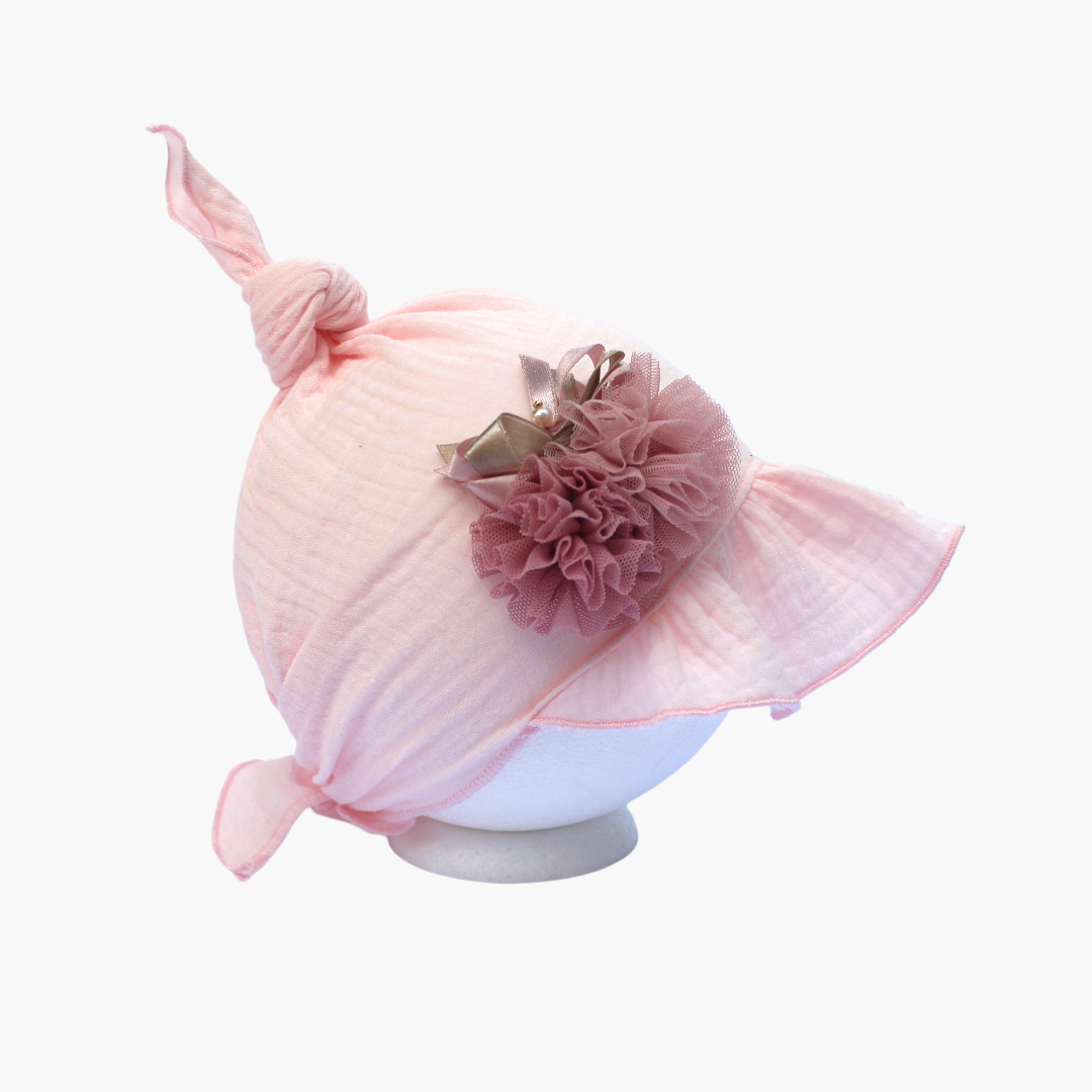 Muslin Summer Headscarf with a Visor. Tulle Flowers